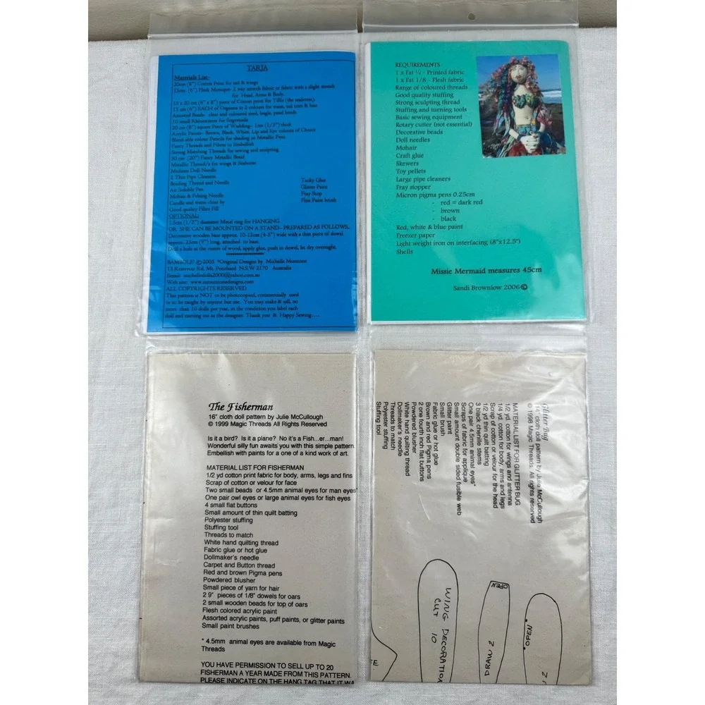 Lot 4 Magic Threads & Artist Cloth Doll Sewing Patterns Mermaids Fantasy Art